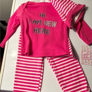 Baby’s Pink Striped Pjs Three Piece Long Sleeve Long Pants Cotton And Cutest Hat